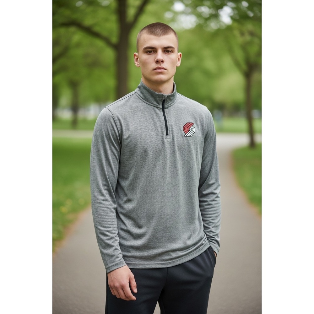 1053 NBA Ultra Game Portland Trail Blazers Mens Quarter Zip  Heather Grey M